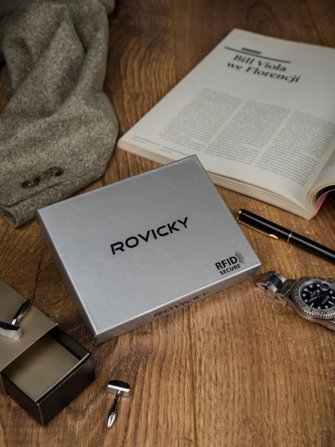 Dwukolorowy portfel męski ze skóry naturalnej bez zapięcia - Rovicky Dwukolorowy portfel męski ze skóry naturalnej bez zapięcia - Rovicky