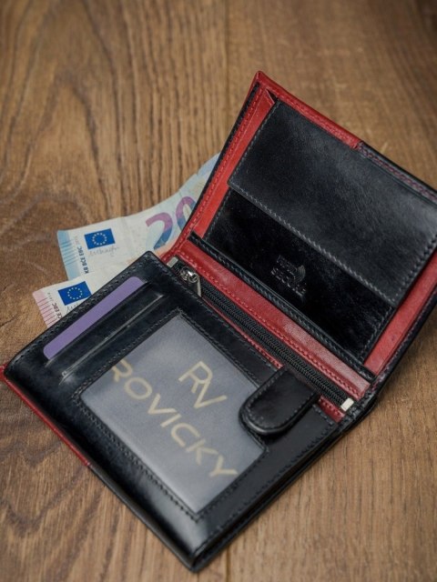 Dwukolorowy portfel męski ze skóry naturalnej bez zapięcia - Rovicky Dwukolorowy portfel męski ze skóry naturalnej bez zapięcia - Rovicky
