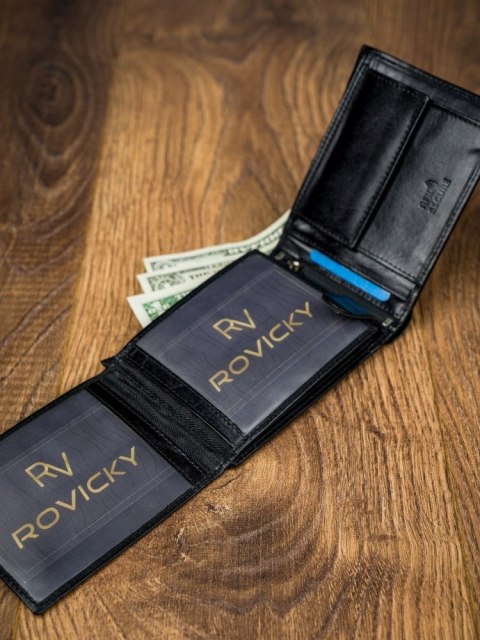 Piękny duży portfel męski ze skóry licowej - Rovicky Piękny duży portfel męski ze skóry licowej - Rovicky