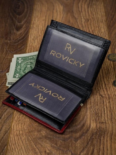 Pionowy, dwukolorowy portfel męski ze skóry naturalnej - Rovicky Pionowy, dwukolorowy portfel męski ze skóry naturalnej - Rovicky