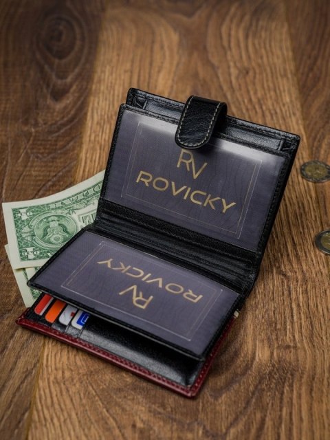 Pionowy, dwukolorowy portfel męski ze skóry naturalnej - Rovicky Pionowy, dwukolorowy portfel męski ze skóry naturalnej - Rovicky