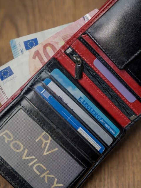 Skórzany, dwukolorowy portfel pionowy - Rovicky Skórzany, dwukolorowy portfel pionowy - Rovicky