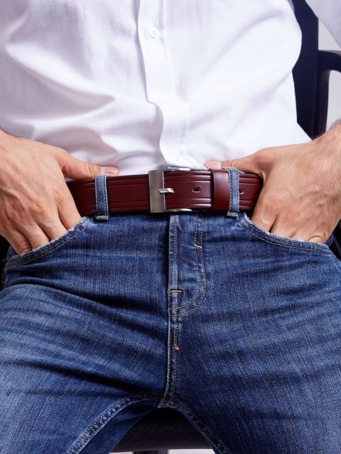 Stylowy, skórzany pasek męski z efektownymi tłoczeniami - Rovicky Stylowy, skórzany pasek męski z efektownymi tłoczeniami - Rovicky