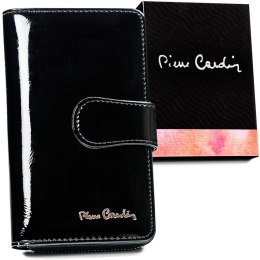 Efektowny, pionowy portfel damski z lakierowanej skóry naturalnej - Pierre Cardin