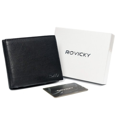 Poziomy portfel męski ze schowkiem na suwak, skóra naturalna, RFID Stop - Rovicky Poziomy portfel męski ze schowkiem na suwak, skóra naturalna, RFID Stop - Rovicky