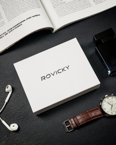 Poziomy portfel męski ze schowkiem na suwak, skóra naturalna, RFID Stop - Rovicky Poziomy portfel męski ze schowkiem na suwak, skóra naturalna, RFID Stop - Rovicky