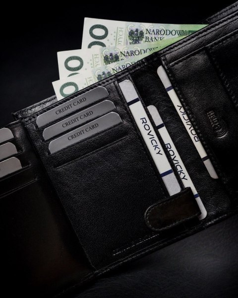 Duży, oryginalny portfel męski z naturalnej skóry licowej, RFID - Rovicky Duży, oryginalny portfel męski z naturalnej skóry licowej, RFID - Rovicky