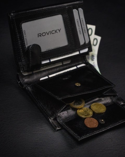 Duży, oryginalny portfel męski z naturalnej skóry licowej, RFID - Rovicky Duży, oryginalny portfel męski z naturalnej skóry licowej, RFID - Rovicky
