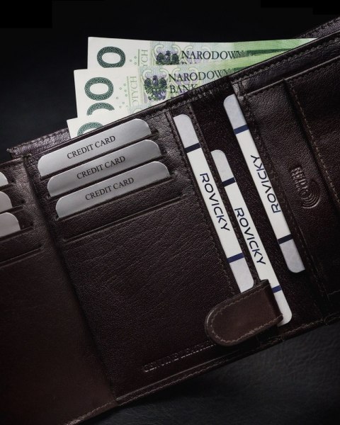 Duży, oryginalny portfel męski z naturalnej skóry licowej, RFID - Rovicky Duży, oryginalny portfel męski z naturalnej skóry licowej, RFID - Rovicky