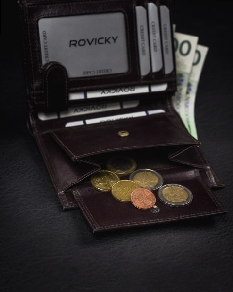Duży, oryginalny portfel męski z naturalnej skóry licowej, RFID - Rovicky Duży, oryginalny portfel męski z naturalnej skóry licowej, RFID - Rovicky