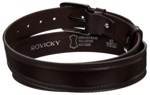 Pasek męski ze skóry naturalnej licowej o zdobionych brzegach - Rovicky Pasek męski ze skóry naturalnej licowej o zdobionych brzegach - Rovicky