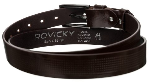 Pasek męski ze skóry naturalnej licowej z ozdobnym tłoczeniem - Rovicky Pasek męski ze skóry naturalnej licowej z ozdobnym tłoczeniem - Rovicky