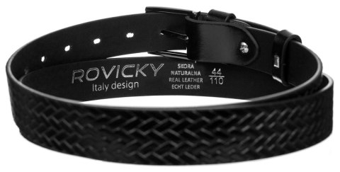 Pasek męski ze skóry naturalnej licowej z plecionym wzorem - Rovicky Pasek męski ze skóry naturalnej licowej z plecionym wzorem - Rovicky