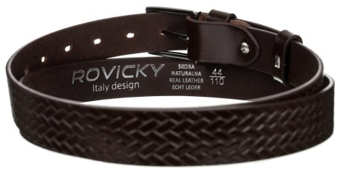 Pasek męski ze skóry naturalnej licowej z plecionym wzorem - Rovicky Pasek męski ze skóry naturalnej licowej z plecionym wzorem - Rovicky
