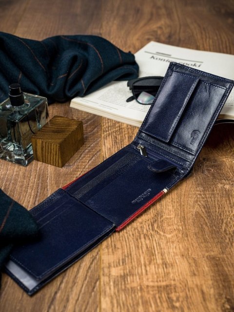 Poziomy portfel męski dwukolorowy ze skóry naturalnej HQ - Rovicky Poziomy portfel męski dwukolorowy ze skóry naturalnej HQ - Rovicky
