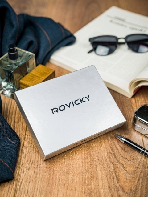 Poziomy portfel męski dwukolorowy ze skóry naturalnej HQ - Rovicky Poziomy portfel męski dwukolorowy ze skóry naturalnej HQ - Rovicky