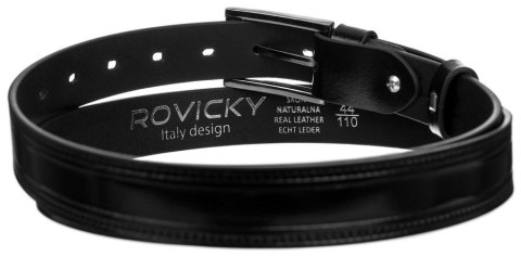 Zdobiony pasek męski z lakierowanej skóry naturalnej licowej - Rovicky Zdobiony pasek męski z lakierowanej skóry naturalnej licowej - Rovicky