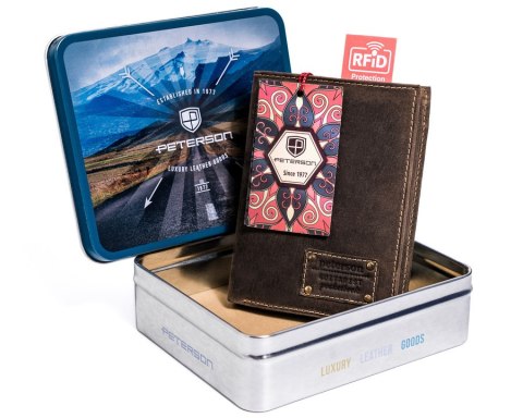 Portfel męski z retro skóry nubukowej - Peterson Portfel męski z retro skóry nubukowej - Peterson