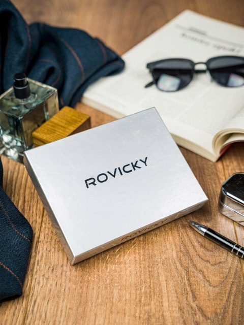 Poziomy portfel męski dwukolorowy ze skóry naturalnej HQ - Rovicky Poziomy portfel męski dwukolorowy ze skóry naturalnej HQ - Rovicky