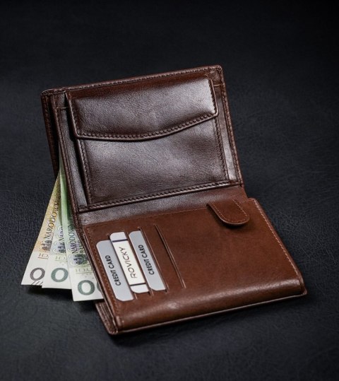 Skórzany portfel męski z ochroną RFID - Rovicky Skórzany portfel męski z ochroną RFID - Rovicky