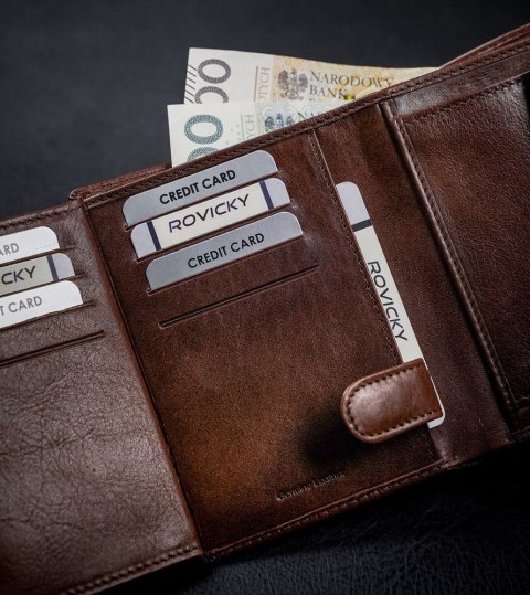 Skórzany portfel męski z ochroną RFID - Rovicky Skórzany portfel męski z ochroną RFID - Rovicky