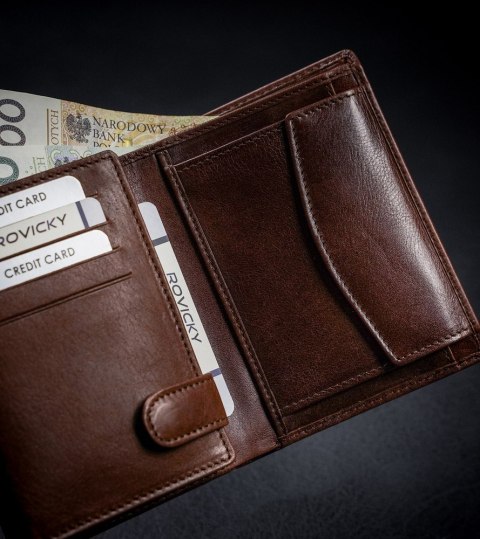 Skórzany portfel męski z ochroną RFID - Rovicky Skórzany portfel męski z ochroną RFID - Rovicky