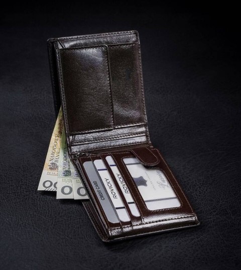 Skórzany portfel męski z systemem RFID - Rovicky Skórzany portfel męski z systemem RFID - Rovicky