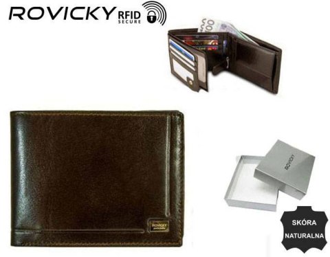Skórzany portfel męski z systemem RFID - Rovicky Skórzany portfel męski z systemem RFID - Rovicky