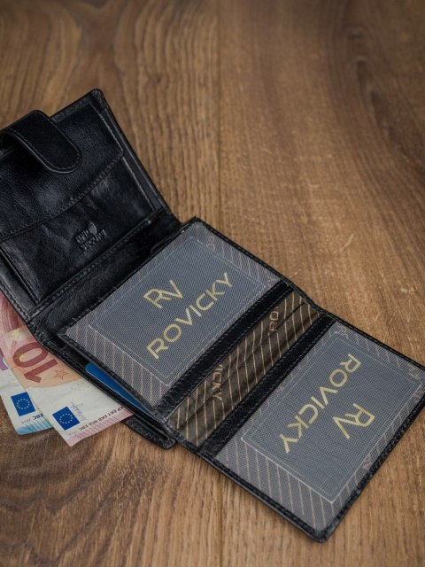 Skórzany portfel na karty z eleganckimi przeszyciami - Rovicky Skórzany portfel na karty z eleganckimi przeszyciami - Rovicky
