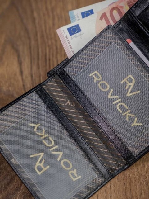 Skórzany portfel na karty z eleganckimi przeszyciami - Rovicky Skórzany portfel na karty z eleganckimi przeszyciami - Rovicky