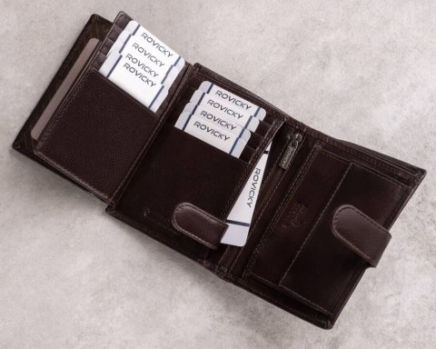 Skórzany portfel na karty z eleganckimi przeszyciami - Rovicky Skórzany portfel na karty z eleganckimi przeszyciami - Rovicky