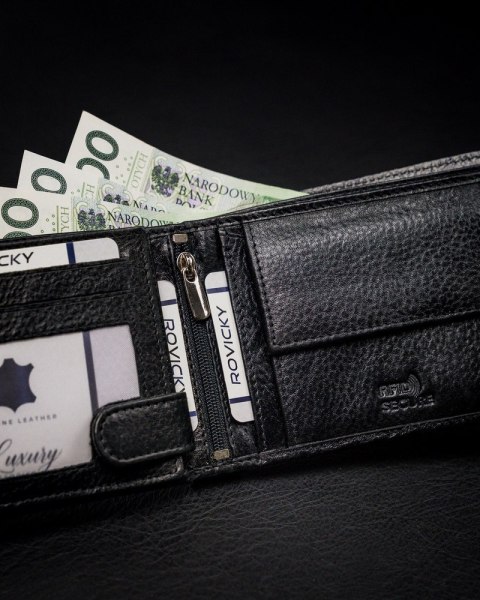 Skórzany portfel z dużą sekcją na karty i ochroną RFID - Rovicky Skórzany portfel z dużą sekcją na karty i ochroną RFID - Rovicky