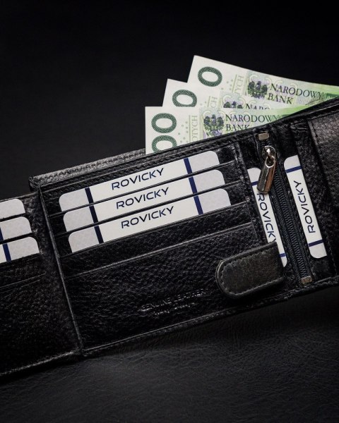 Skórzany portfel z dużą sekcją na karty i ochroną RFID - Rovicky Skórzany portfel z dużą sekcją na karty i ochroną RFID - Rovicky