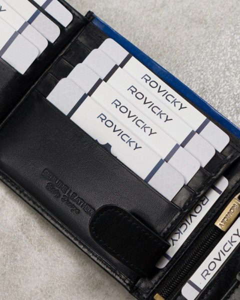 Skórzany portfel męski z kieszenią na dowód rejestracyjny - Rovicky Skórzany portfel męski z kieszenią na dowód rejestracyjny - Rovicky