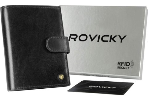 Duży portfel męski ze skóry naturalnej zamykany na zatrzask - Rovicky Duży portfel męski ze skóry naturalnej zamykany na zatrzask - Rovicky