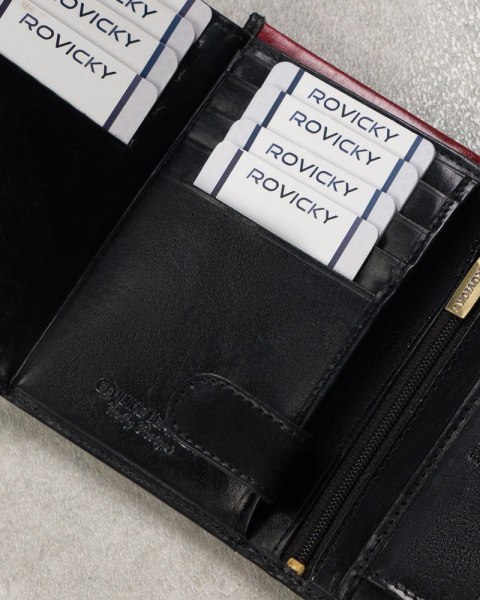 Skórzany portfel męski na karty z systemem RFID Protect— Rovicky Skórzany portfel męski na karty z systemem RFID Protect— Rovicky