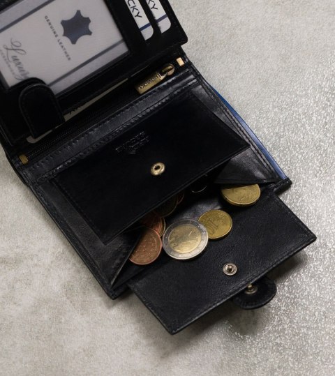 Skórzany portfel męski na karty z systemem RFID Protect— Rovicky Skórzany portfel męski na karty z systemem RFID Protect— Rovicky