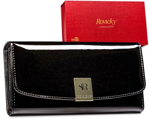 Duży lakierowany portfel damski z systemem RFID Protect — Rovicky Duży lakierowany portfel damski z systemem RFID Protect — Rovicky