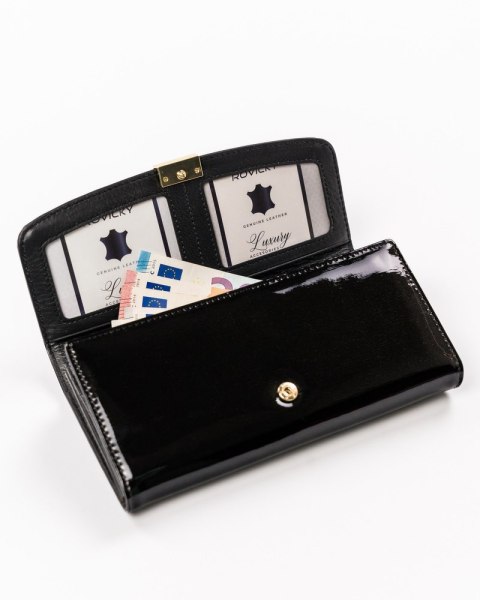 Duży lakierowany portfel damski z systemem RFID Protect — Rovicky Duży lakierowany portfel damski z systemem RFID Protect — Rovicky