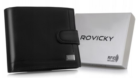 Skórzany portfel męski z systemem RFID zamykany na zatrzask - Rovicky Skórzany portfel męski z systemem RFID zamykany na zatrzask - Rovicky