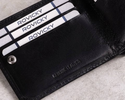 Skórzany portfel męski z systemem RFID zamykany na zatrzask - Rovicky Skórzany portfel męski z systemem RFID zamykany na zatrzask - Rovicky