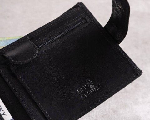 Skórzany portfel męski z systemem RFID zamykany na zatrzask - Rovicky Skórzany portfel męski z systemem RFID zamykany na zatrzask - Rovicky