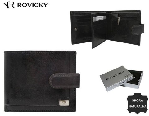Skórzany portfel męski z systemem RFID zamykany na zatrzask - Rovicky Skórzany portfel męski z systemem RFID zamykany na zatrzask - Rovicky