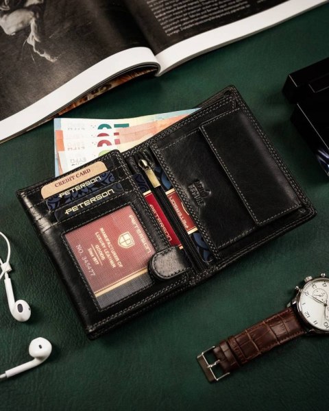 Elegancki, skórzany portfel męski z systemem RFID - Peterson Elegancki, skórzany portfel męski z systemem RFID - Peterson