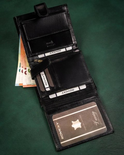 Duży, skórzany portfel męski z systemem RFID - Rovicky Duży, skórzany portfel męski z systemem RFID - Rovicky
