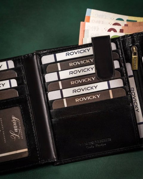 Duży, skórzany portfel męski z systemem RFID - Rovicky Duży, skórzany portfel męski z systemem RFID - Rovicky