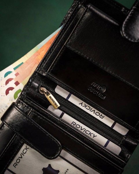 Duży, skórzany portfel męski z systemem RFID - Rovicky Duży, skórzany portfel męski z systemem RFID - Rovicky