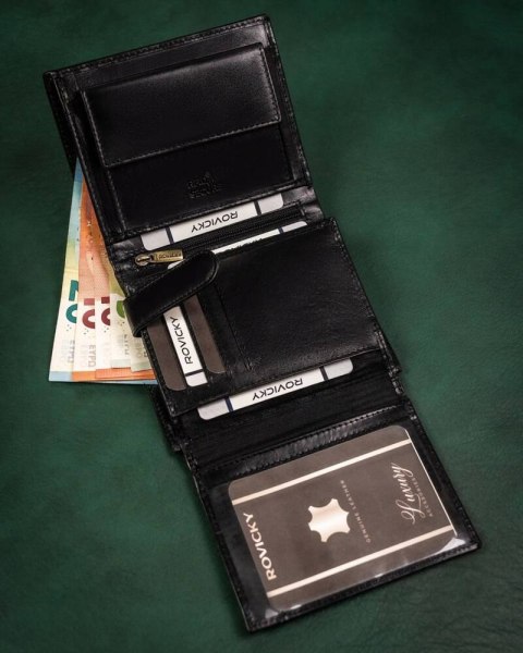 Duży, skórzany portfel męski z systemem RFID - Rovicky Duży, skórzany portfel męski z systemem RFID - Rovicky