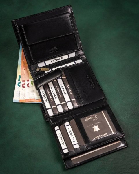 Duży, skórzany portfel męski z systemem RFID - Rovicky Duży, skórzany portfel męski z systemem RFID - Rovicky