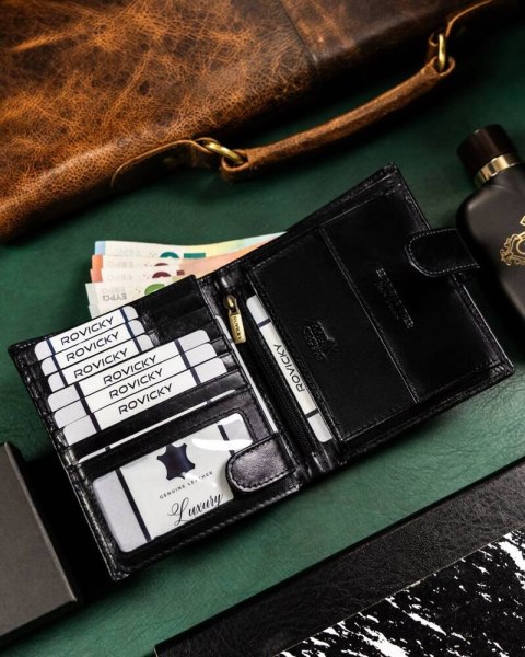 Skórzany, duży portfel męski z systemem RFID - Rovicky Skórzany, duży portfel męski z systemem RFID - Rovicky
